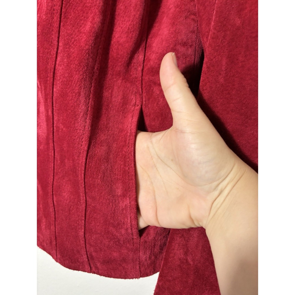 Vintage 90S ColdWater Creek 100% Suede Leather Full Zip Jacket Red Sz M Western - Picture 4 of 7